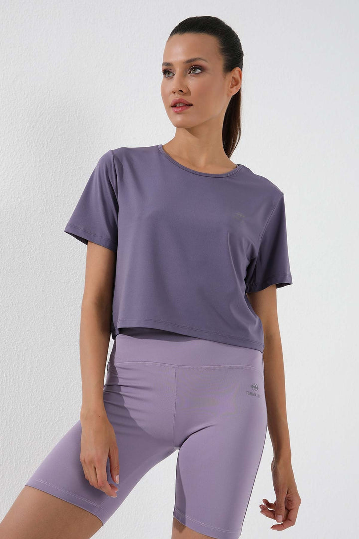 TMY Eflatun Basic Short Sleeve Standard Fit O Neck Women's Crop Top T-Shirt - 97143 - Sunderland