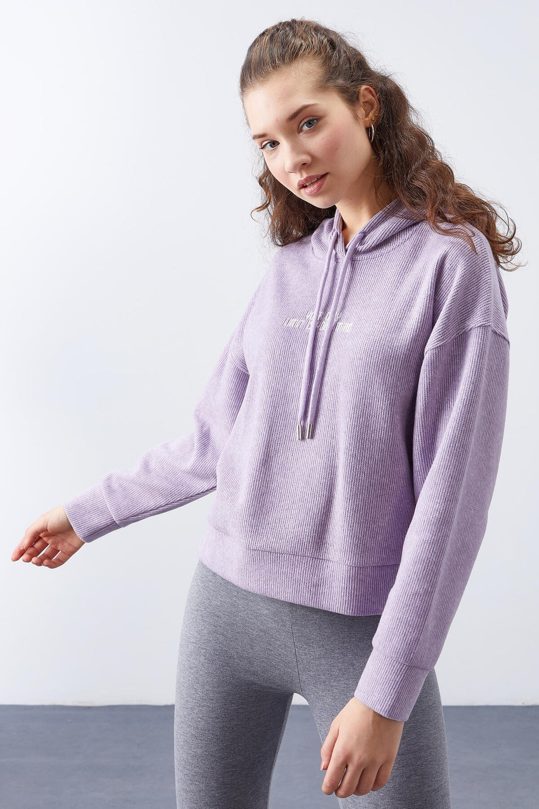 TMY Purple Hooded Embroidered Thessaloniki Woman Oversize Sweatshirt - 97192 - Redding