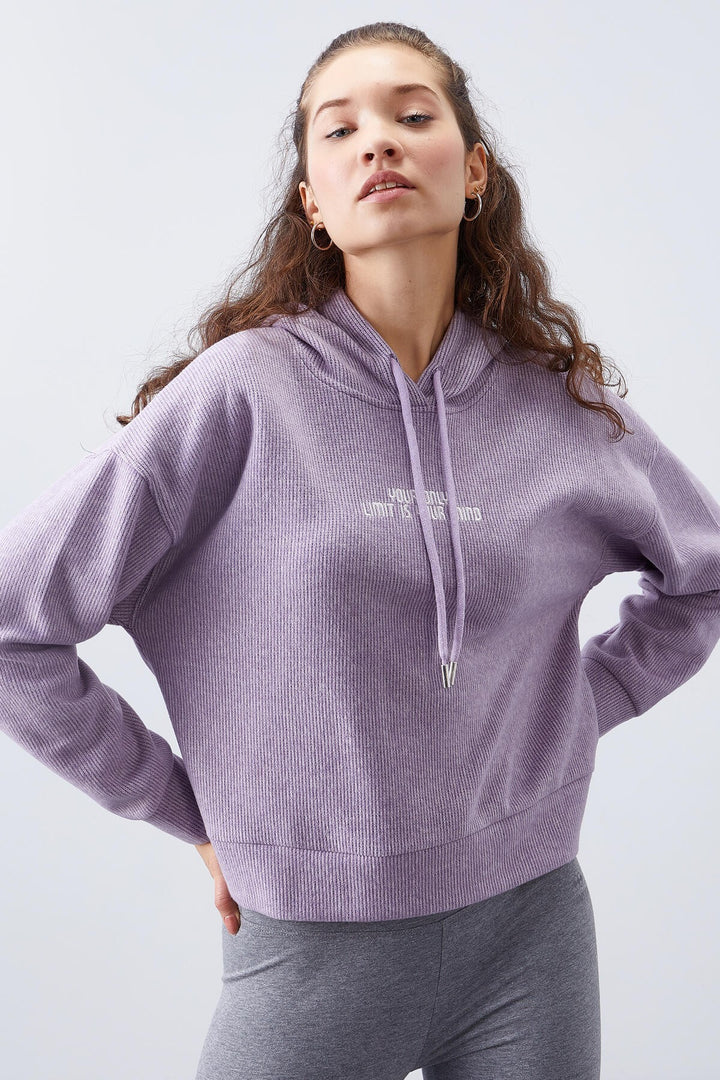 TMY Purple Hooded Embroidered Thessaloniki Woman Oversize Sweatshirt - 97192 - Redding