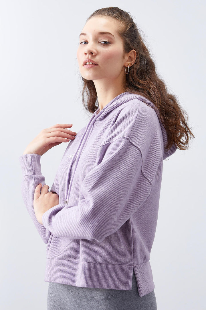 TMY Purple Hooded Embroidered Thessaloniki Woman Oversize Sweatshirt - 97192 - Redding