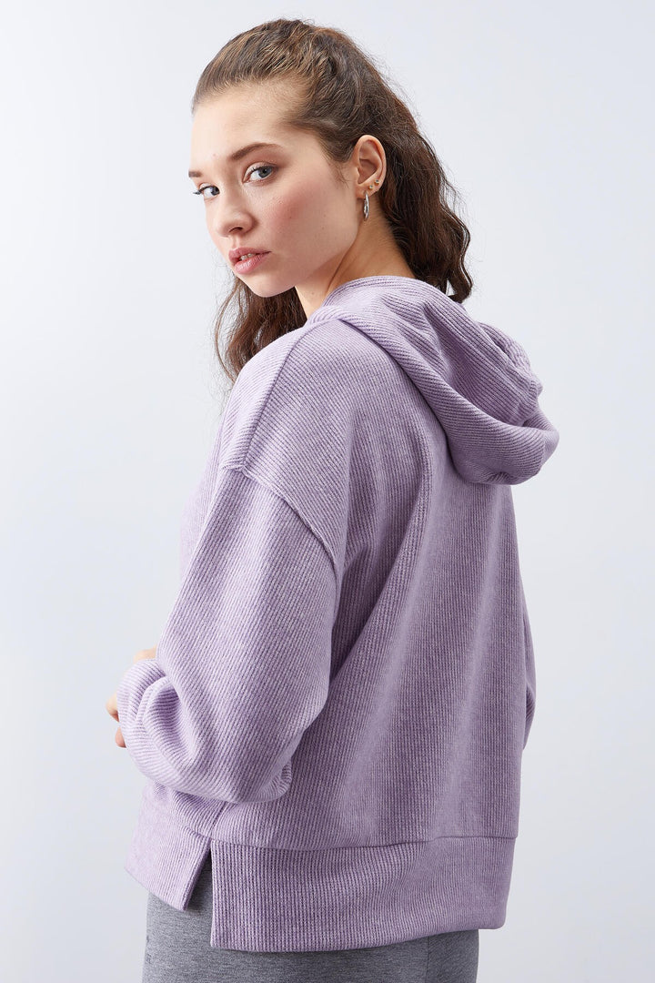 TMY Purple Hooded Embroidered Thessaloniki Woman Oversize Sweatshirt - 97192 - Redding