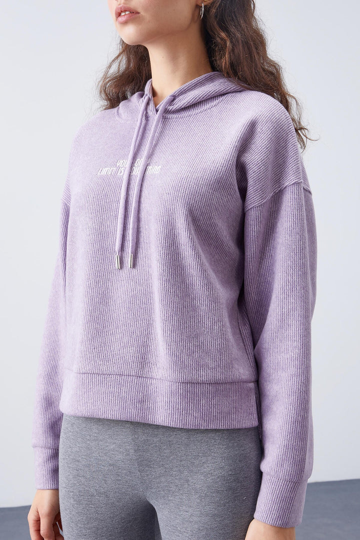 TMY Purple Hooded Embroidered Thessaloniki Woman Oversize Sweatshirt - 97192 - Redding