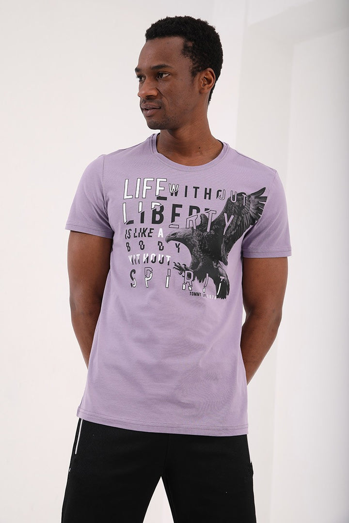 TMY Lilac Eagle Printed Standard Mold O Neck Men's T-Shirt - 87932 - Emmen