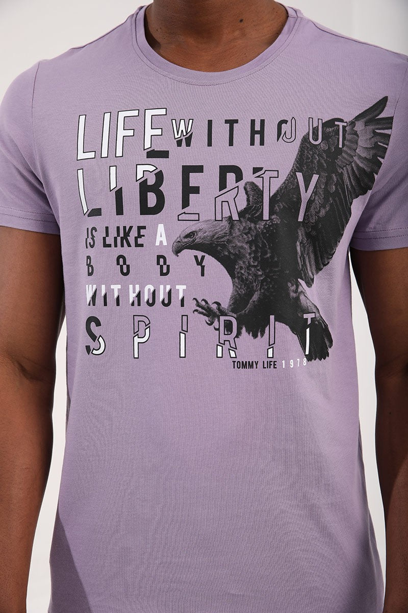 TMY Lilac Eagle Printed Standard Mold O Neck Men's T-Shirt - 87932 - Emmen