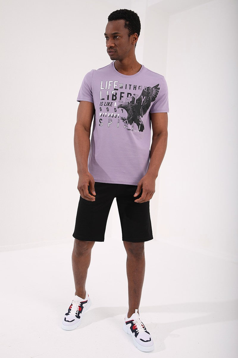 TMY Lilac Eagle Printed Standard Mold O Neck Men's T-Shirt - 87932 - Emmen