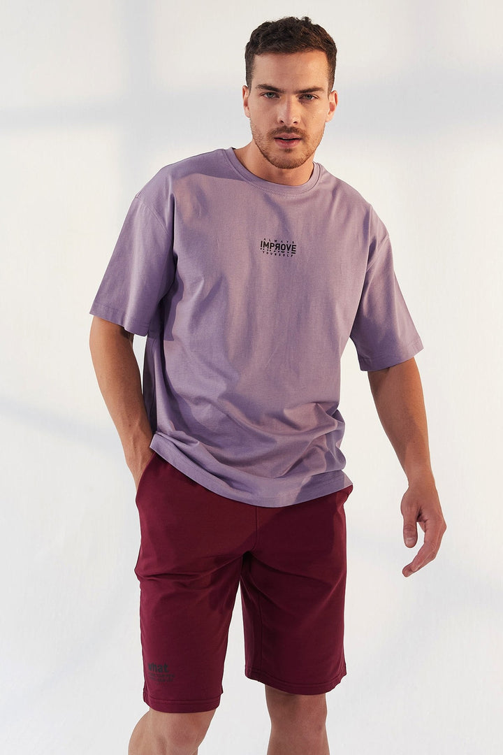 TMY Eflatun Small Printed Round Neck Men's Oversize T-Shirt - 87985 - Santa Cruz