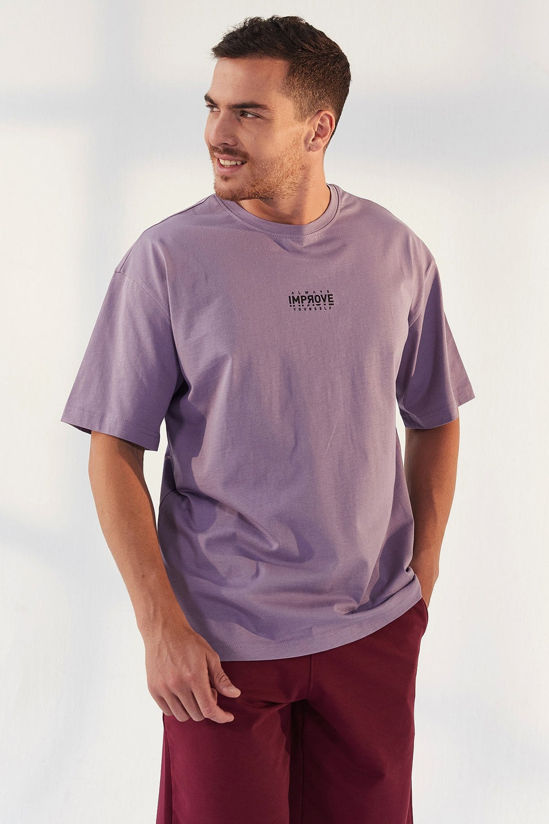 TMY Eflatun Small Printed Round Neck Men's Oversize T-Shirt - 87985 - Santa Cruz