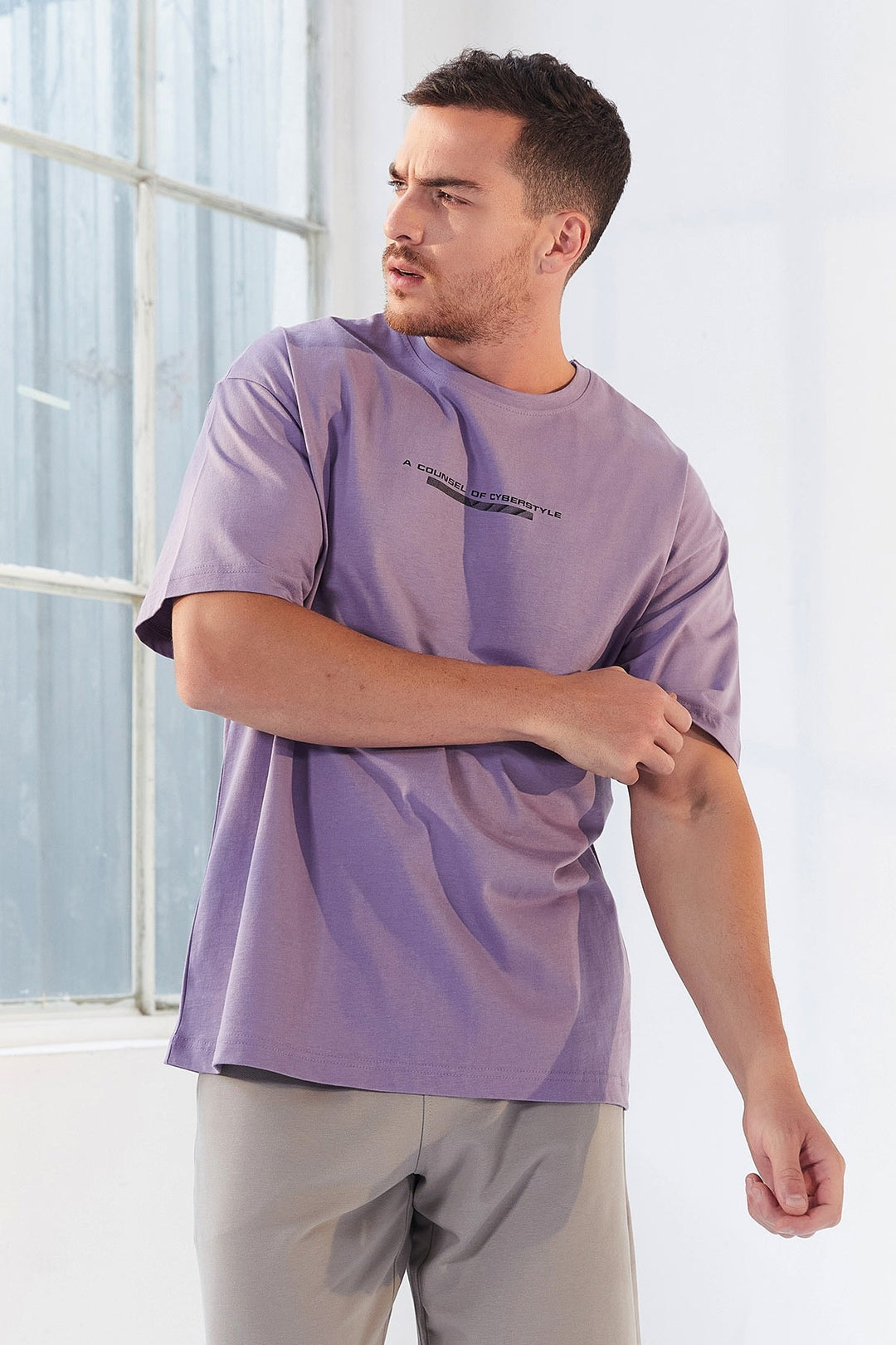 TMY Eflatun Printed Round Neck Men's Oversize T-Shirt - 87984 - Ciudad de Melilla