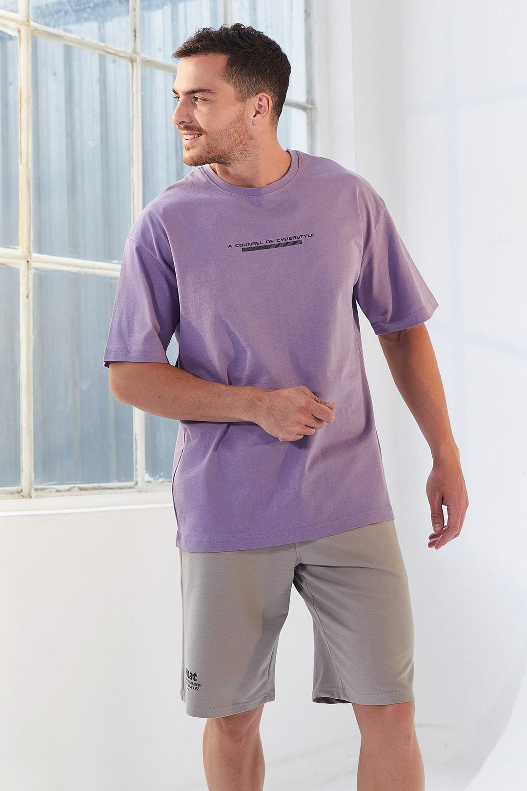 TMY Eflatun Printed Round Neck Men's Oversize T-Shirt - 87984 - Ciudad de Melilla