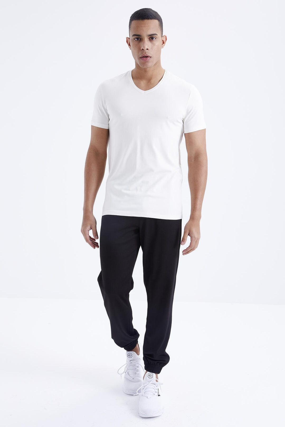 TMY Ecru Basic Short Sleeve Standard Fit V-Neck Men's T-Shirt - 87912 - Keighley