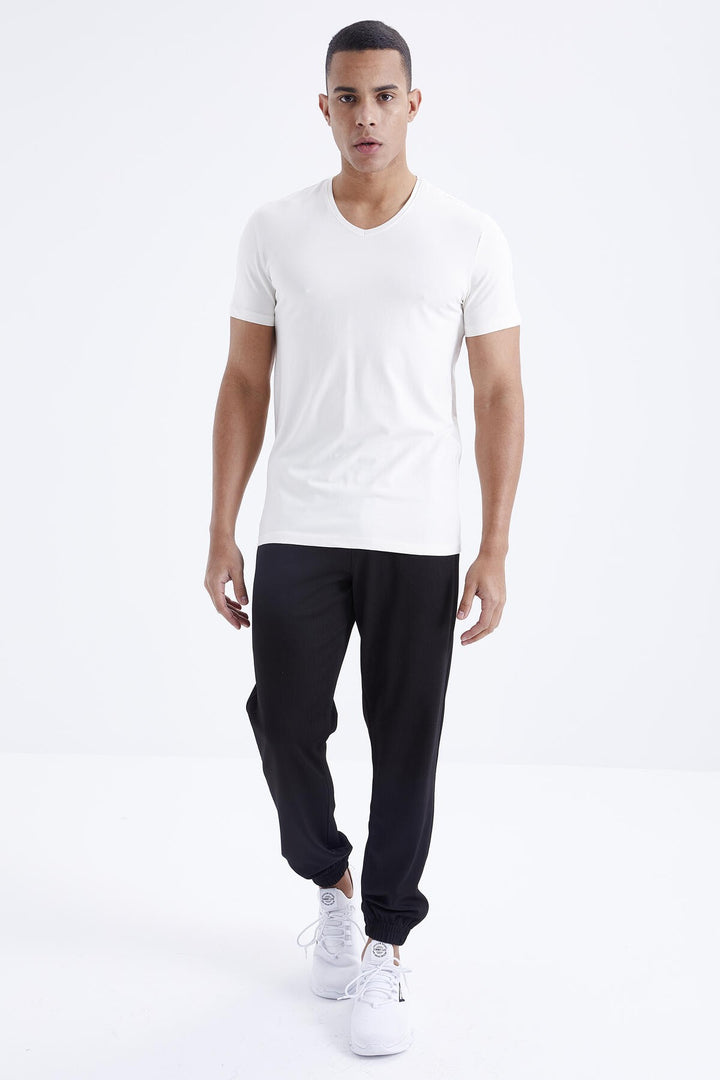 TMY Ecru Basic Short Sleeve Standard Fit V-Neck Men's T-Shirt - 87912 - Keighley