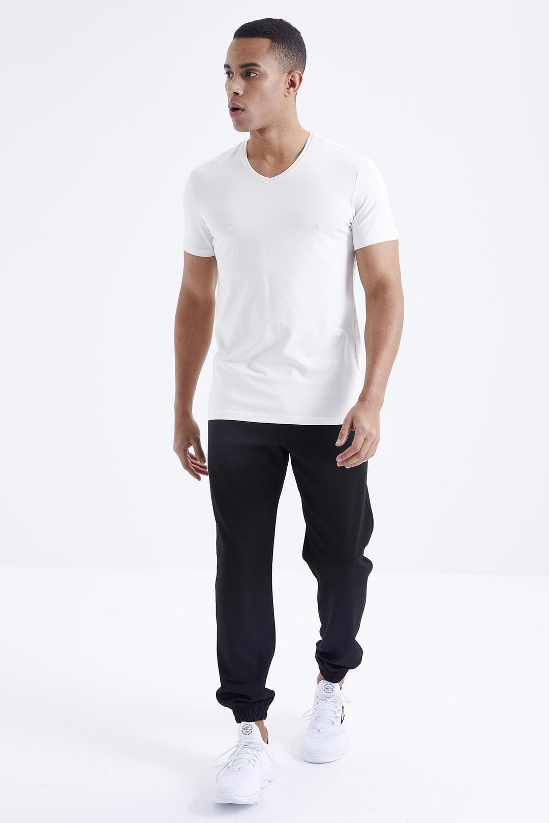 TMY Ecru Basic Short Sleeve Standard Fit V-Neck Men's T-Shirt - 87912 - Keighley