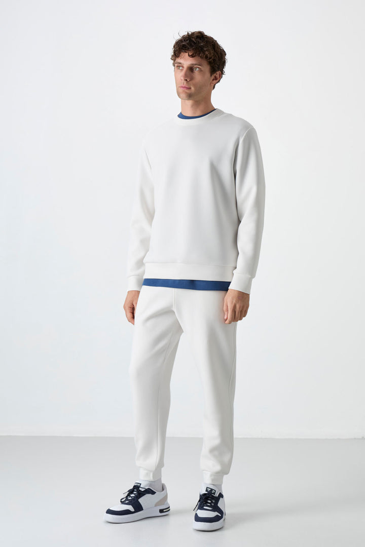 TMY Ecru Basic Round Neck Comfort Fit Men's Sweatshirt - 88053 - Mexicali