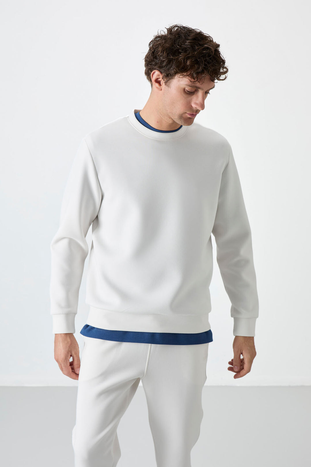 TMY Ecru Basic Round Neck Comfort Fit Men's Sweatshirt - 88053 - Mexicali