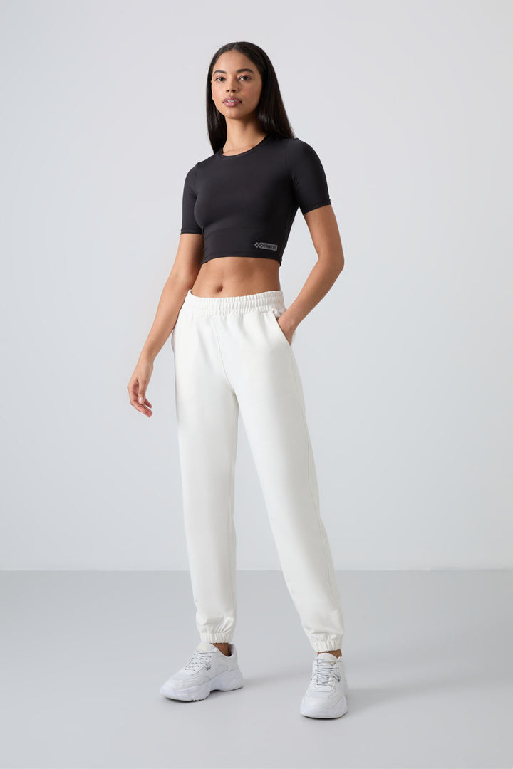 TMY Ecru Pocket High Waist Comfort Fit Elastic Cuff Women's Sweatpants - 94583 - Belfast
