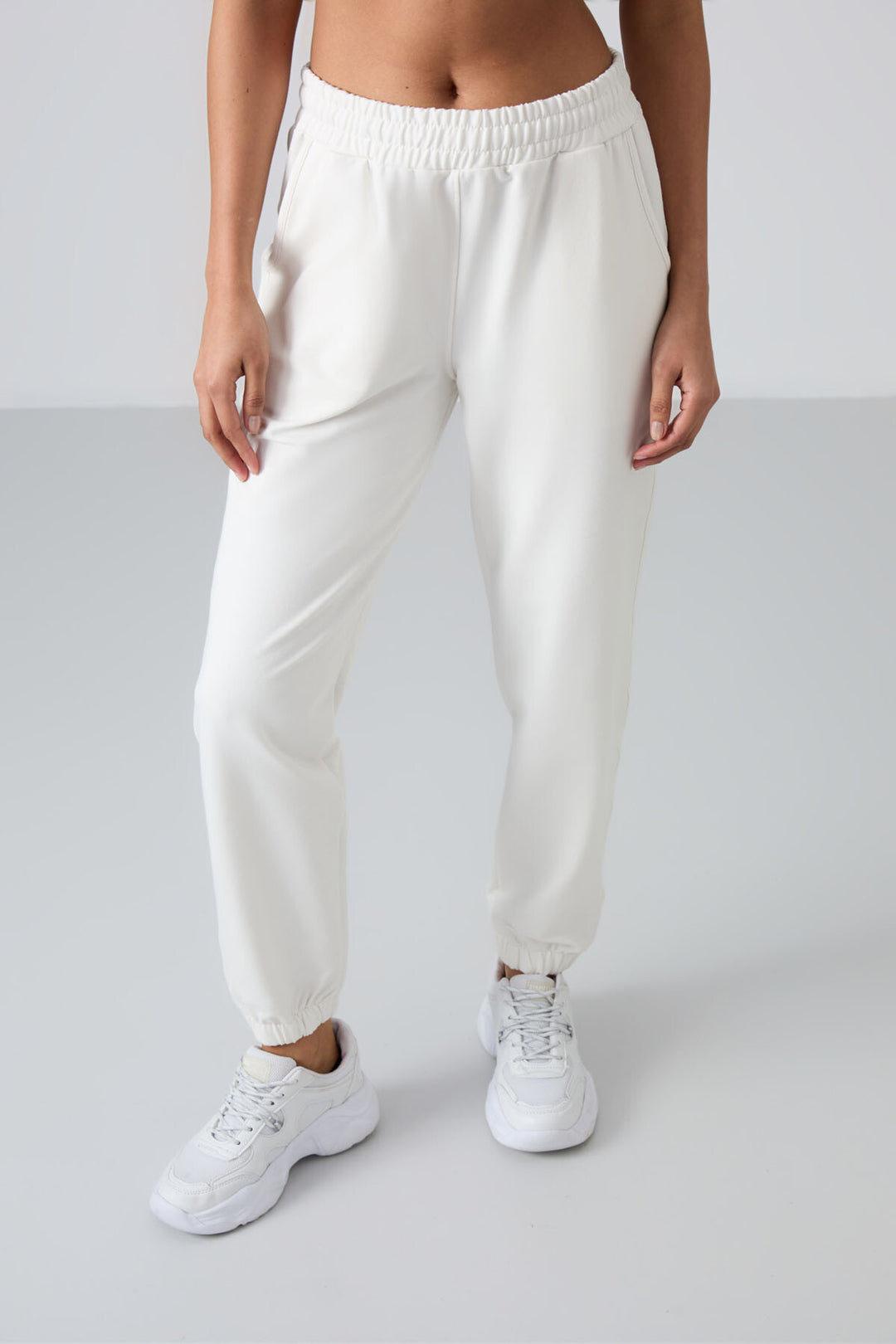 TMY Ecru Pocket High Waist Comfort Fit Elastic Cuff Women's Sweatpants - 94583 - Belfast