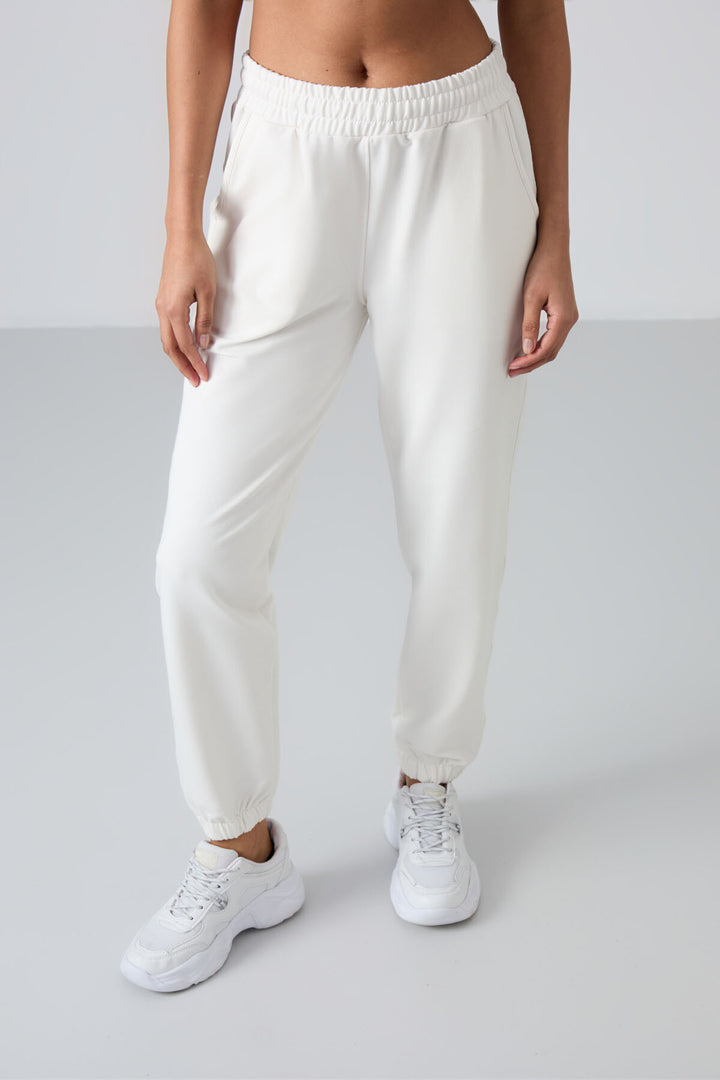 TMY Ecru Pocket High Waist Comfort Fit Elastic Cuff Women's Sweatpants - 94583 - Belfast