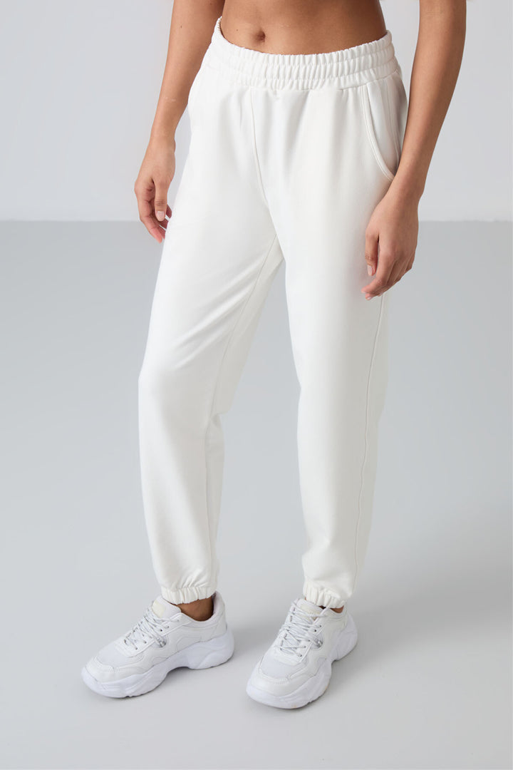TMY Ecru Pocket High Waist Comfort Fit Elastic Cuff Women's Sweatpants - 94583 - Belfast