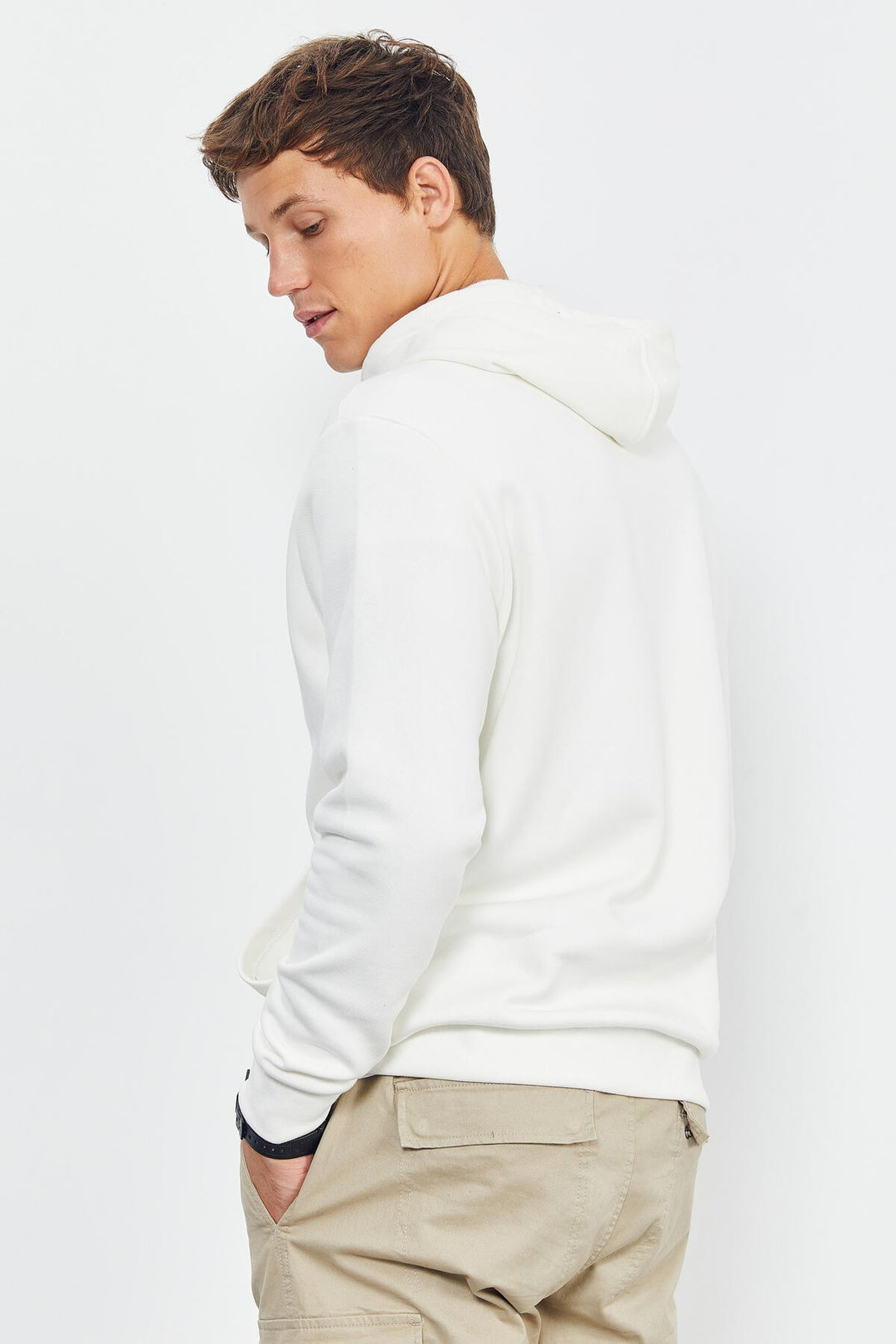 TMY Ecru Handwriting Embroidered Hooded Comfort Fit Men's Sweatshirt - 88007 - Channelview