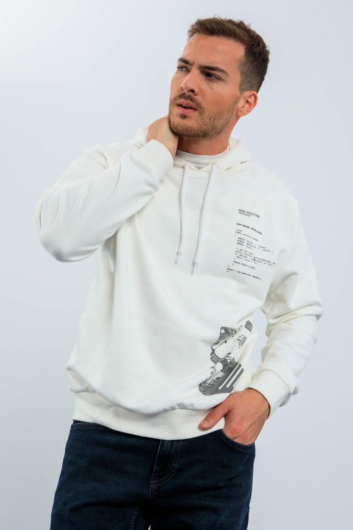 TMY Ecru Pattern Printed Hooded Comfort Fit Men's Sweatshirt - 88018 - Lake Charles