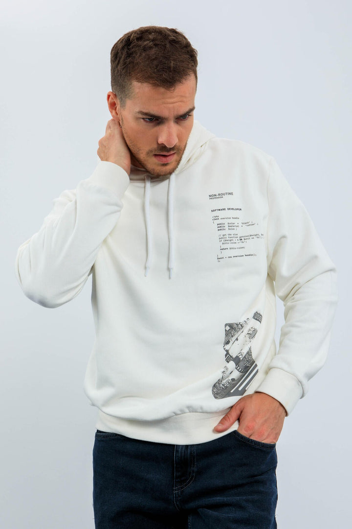 TMY Ecru Pattern Printed Hooded Comfort Fit Men's Sweatshirt - 88018 - Lake Charles
