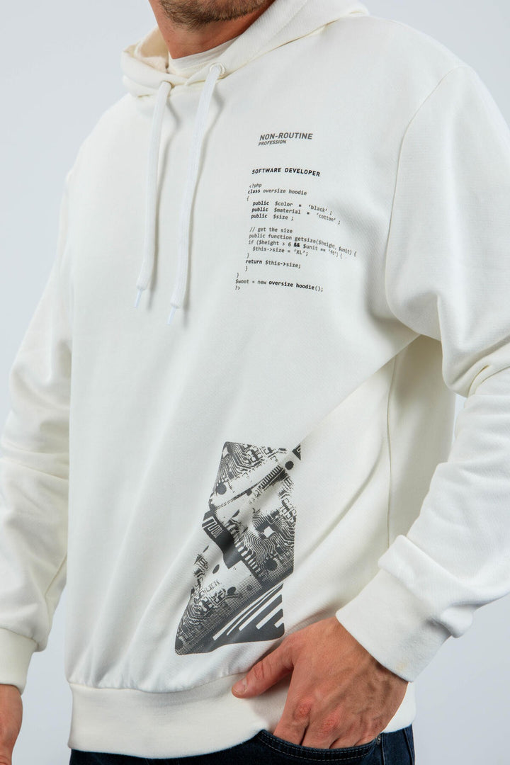 TMY Ecru Pattern Printed Hooded Comfort Fit Men's Sweatshirt - 88018 - Lake Charles