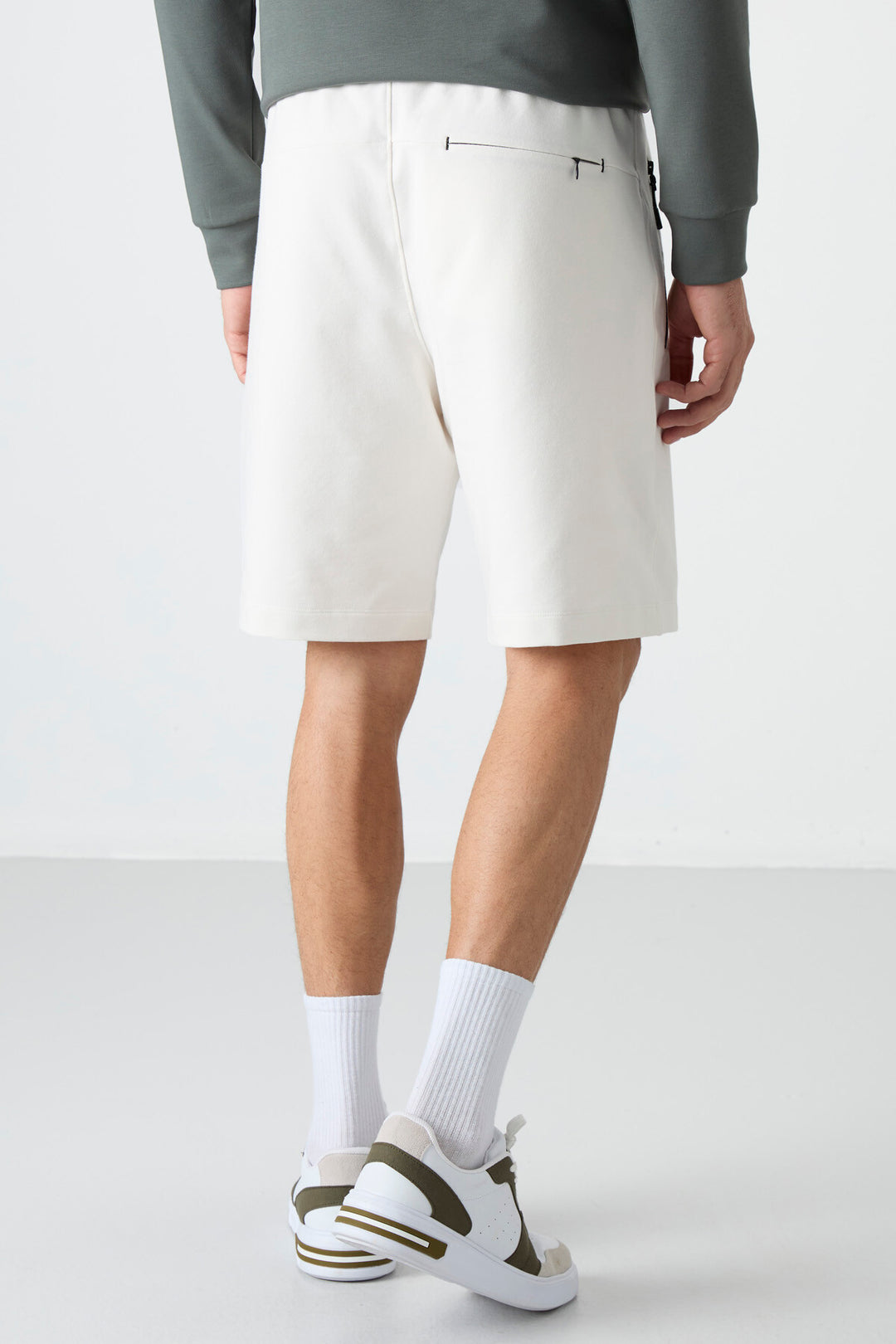 TMY Ecru Hidden Zipper Back Pocket Drawstring Regular Fit Men's Shorts - 81136 - Ostfildern