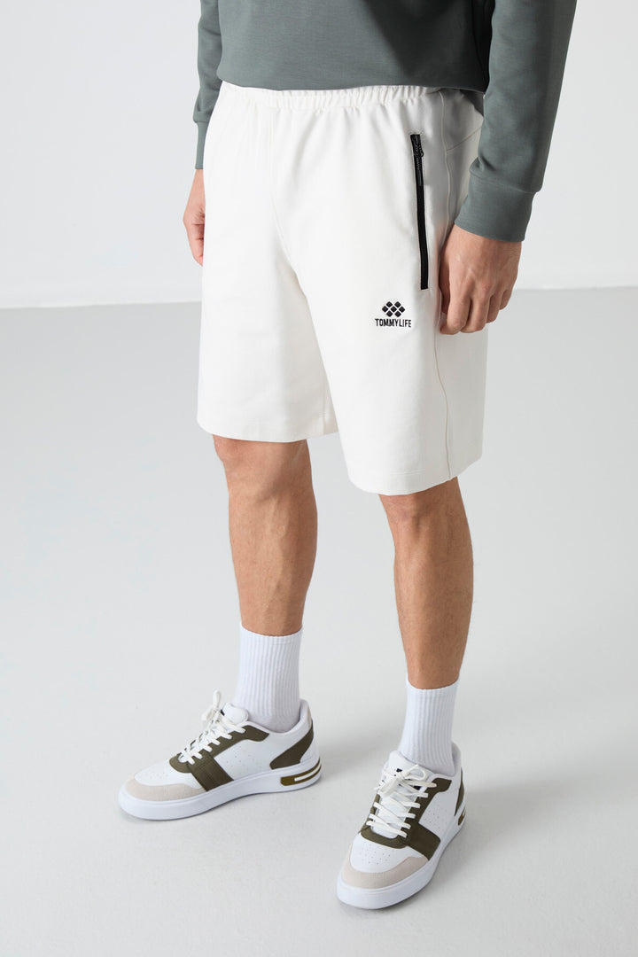TMY Ecru Hidden Zipper Back Pocket Drawstring Regular Fit Men's Shorts - 81136 - Ostfildern