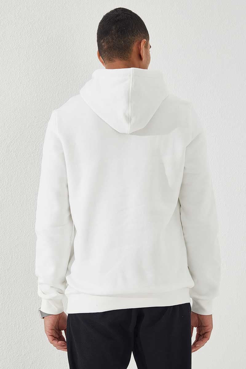 TMY Ecru Embroidered Kangaroo Pocket Standard Fit Hooded Men's Sweatshirt - 87839 - Castellammare di Stabia