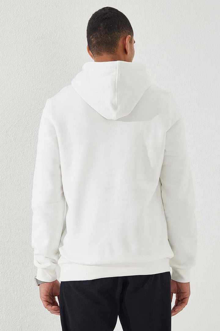 TMY Ecru Embroidered Kangaroo Pocket Standard Fit Hooded Men's Sweatshirt - 87839 - Castellammare di Stabia