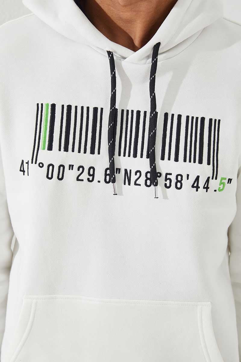 TMY Ecru Embroidered Kangaroo Pocket Standard Fit Hooded Men's Sweatshirt - 87839 - Castellammare di Stabia