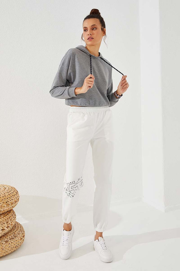 بنطال رياضي نسائي من TMY Ecru مطبوع ومريح بأساور مطاطية - 94575 - Edina