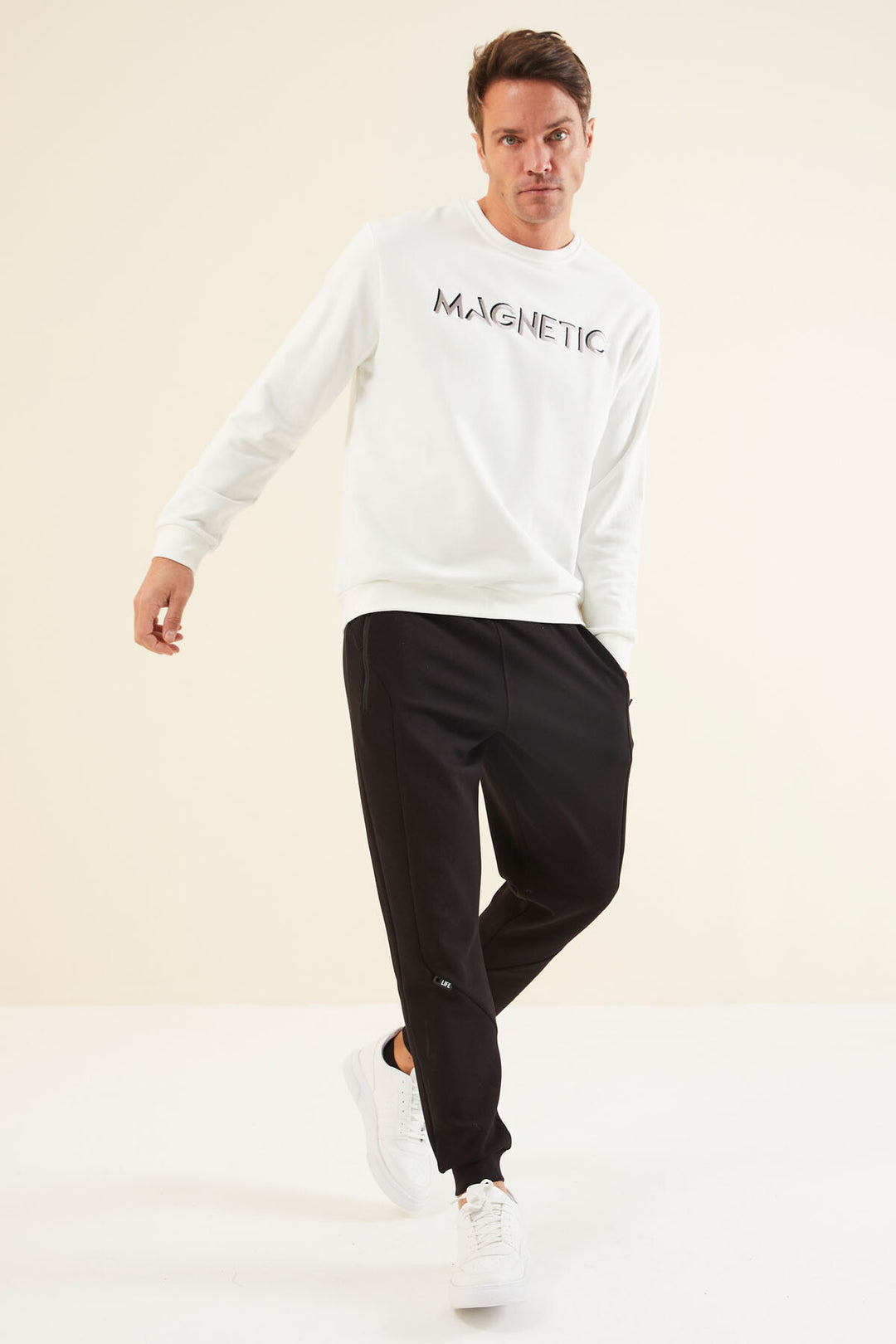 TMY Ecru Text Embroidered O Neck Comfort Fit Men's Sweatshirt - 88020 - Bridgeport