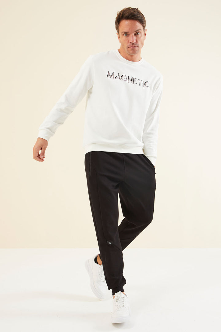 TMY Ecru Text Embroidered O Neck Comfort Fit Men's Sweatshirt - 88020 - Bridgeport