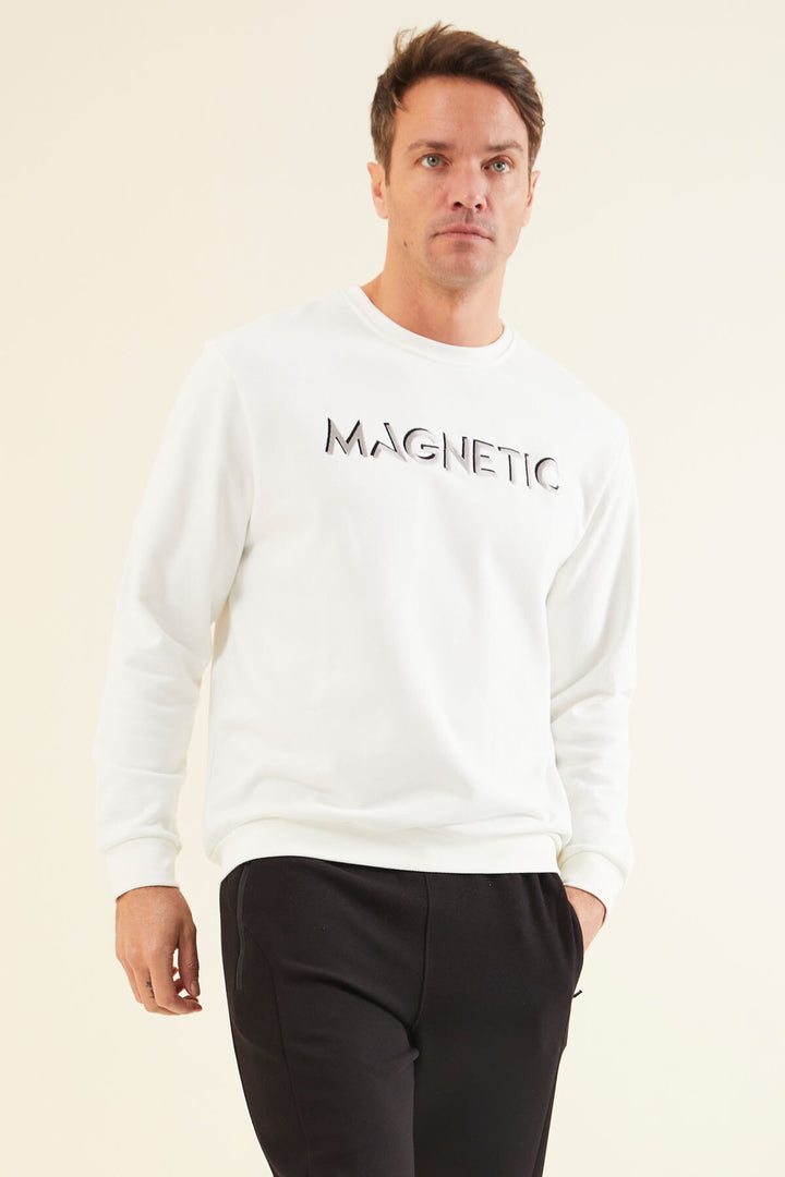 TMY Ecru Text Embroidered O Neck Comfort Fit Men's Sweatshirt - 88020 - Bridgeport