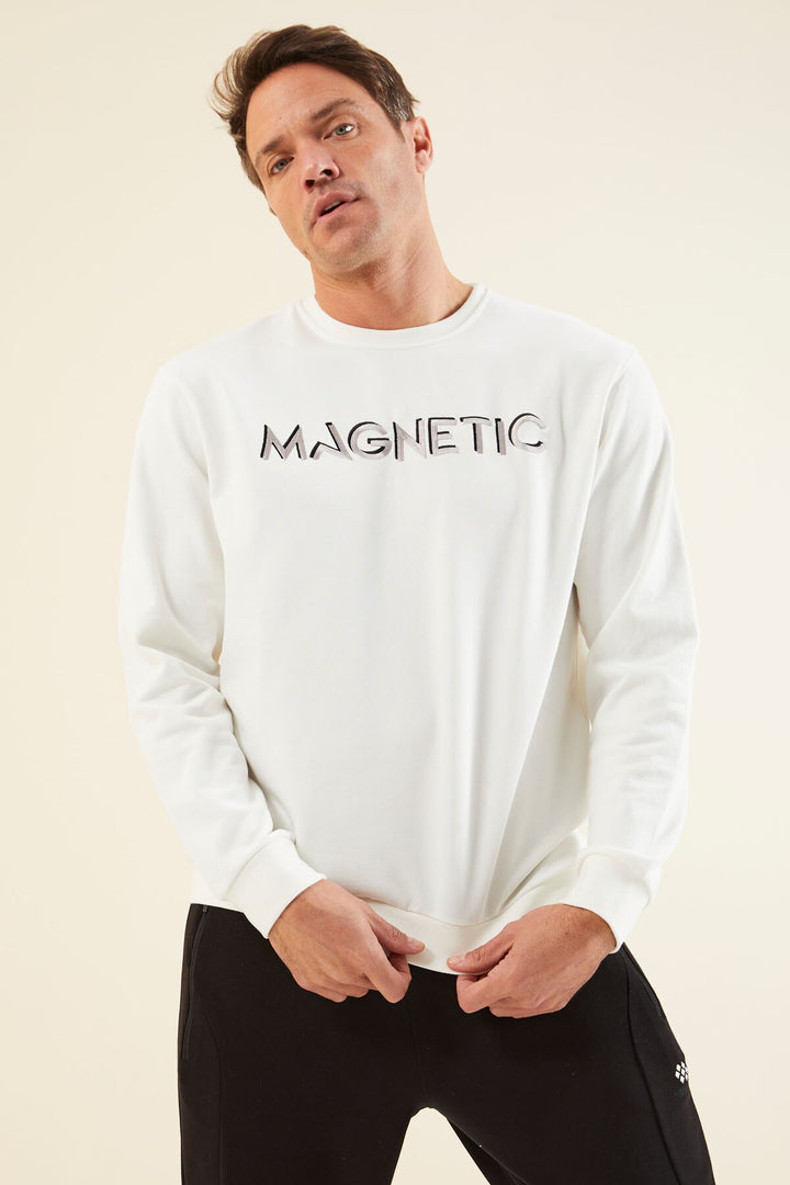 TMY Ecru Text Embroidered O Neck Comfort Fit Men's Sweatshirt - 88020 - Bridgeport