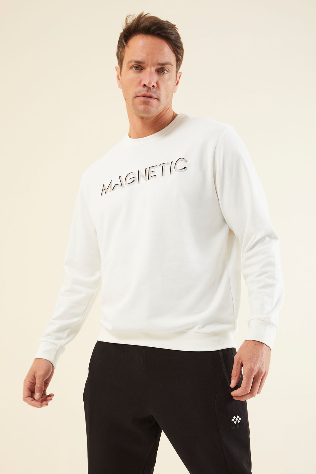 TMY Ecru Text Embroidered O Neck Comfort Fit Men's Sweatshirt - 88020 - Bridgeport