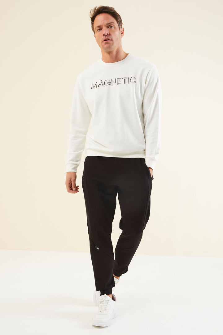 TMY Ecru Text Embroidered O Neck Comfort Fit Men's Sweatshirt - 88020 - Bridgeport