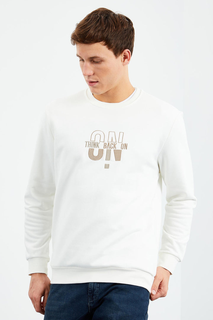 TMY Ecru Text Embroidered Round Neck Comfort Fit Men's Sweatshirt - 88021 - Lowestoft