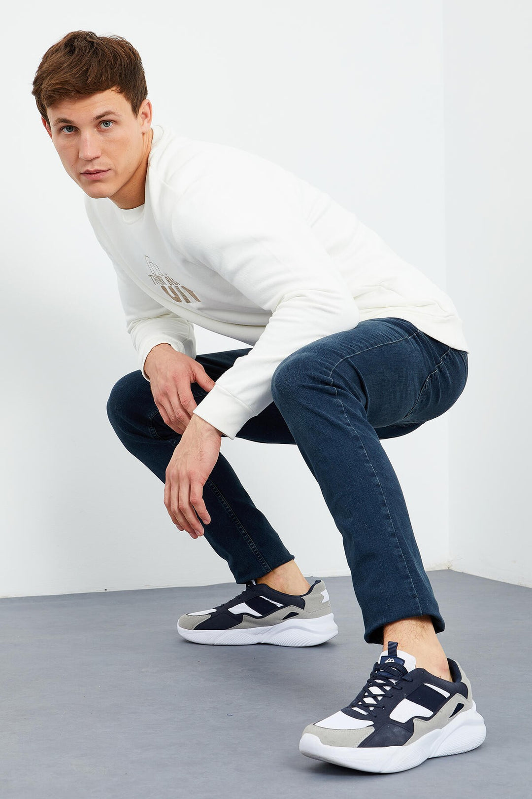 TMY Ecru Text Embroidered Round Neck Comfort Fit Men's Sweatshirt - 88021 - Lowestoft