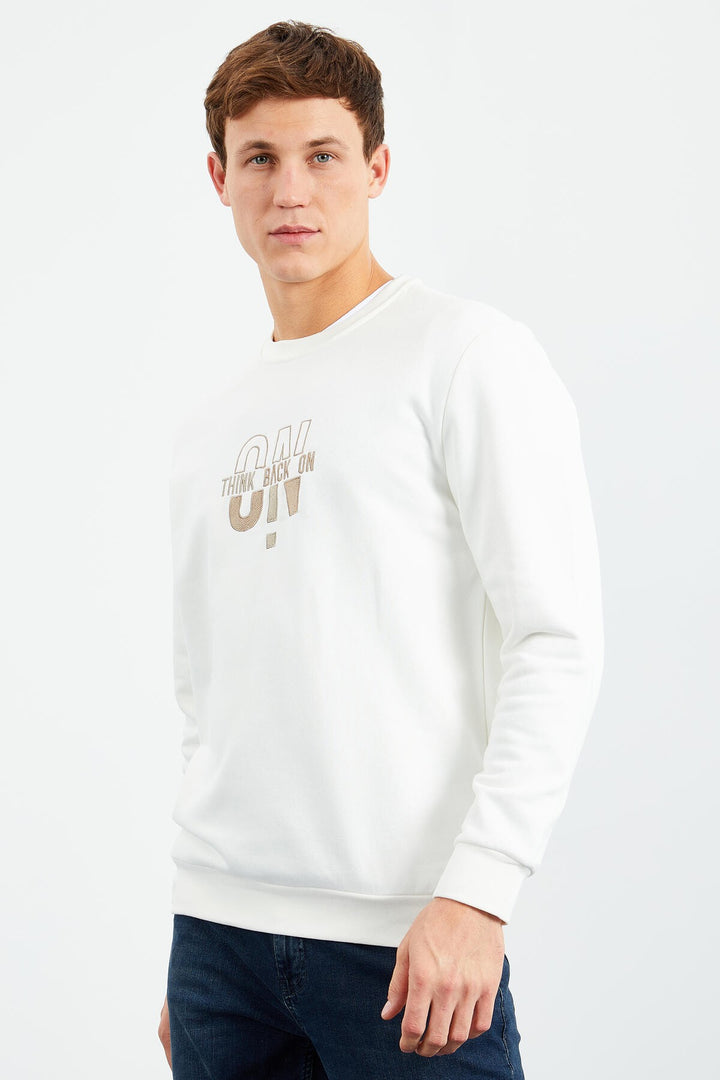 TMY Ecru Text Embroidered Round Neck Comfort Fit Men's Sweatshirt - 88021 - Lowestoft