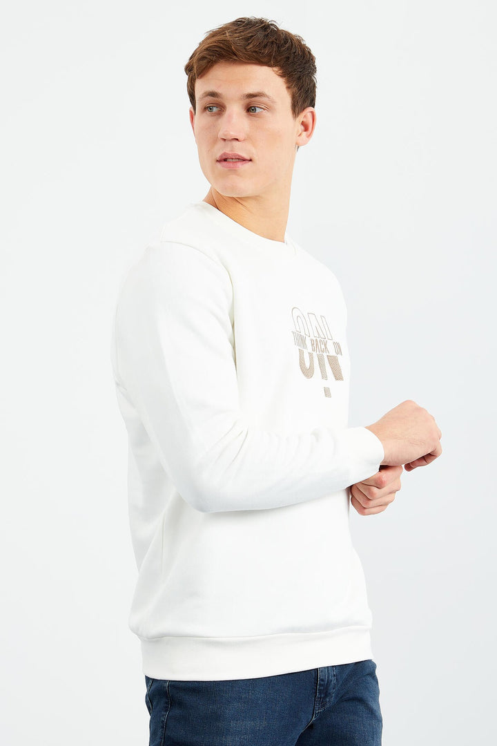TMY Ecru Text Embroidered Round Neck Comfort Fit Men's Sweatshirt - 88021 - Lowestoft