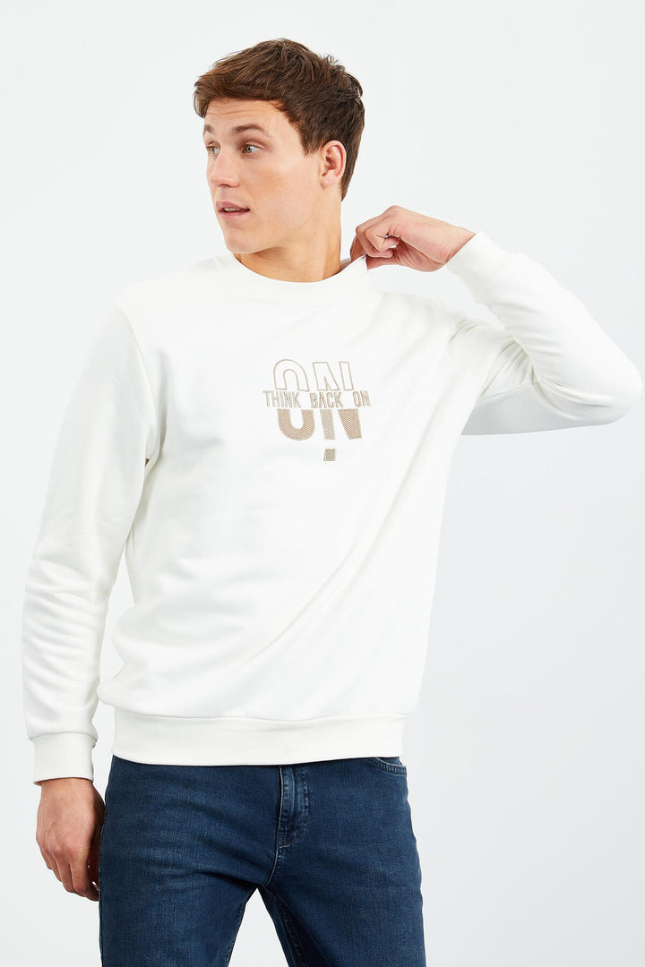 TMY Ecru Text Embroidered Round Neck Comfort Fit Men's Sweatshirt - 88021 - Lowestoft