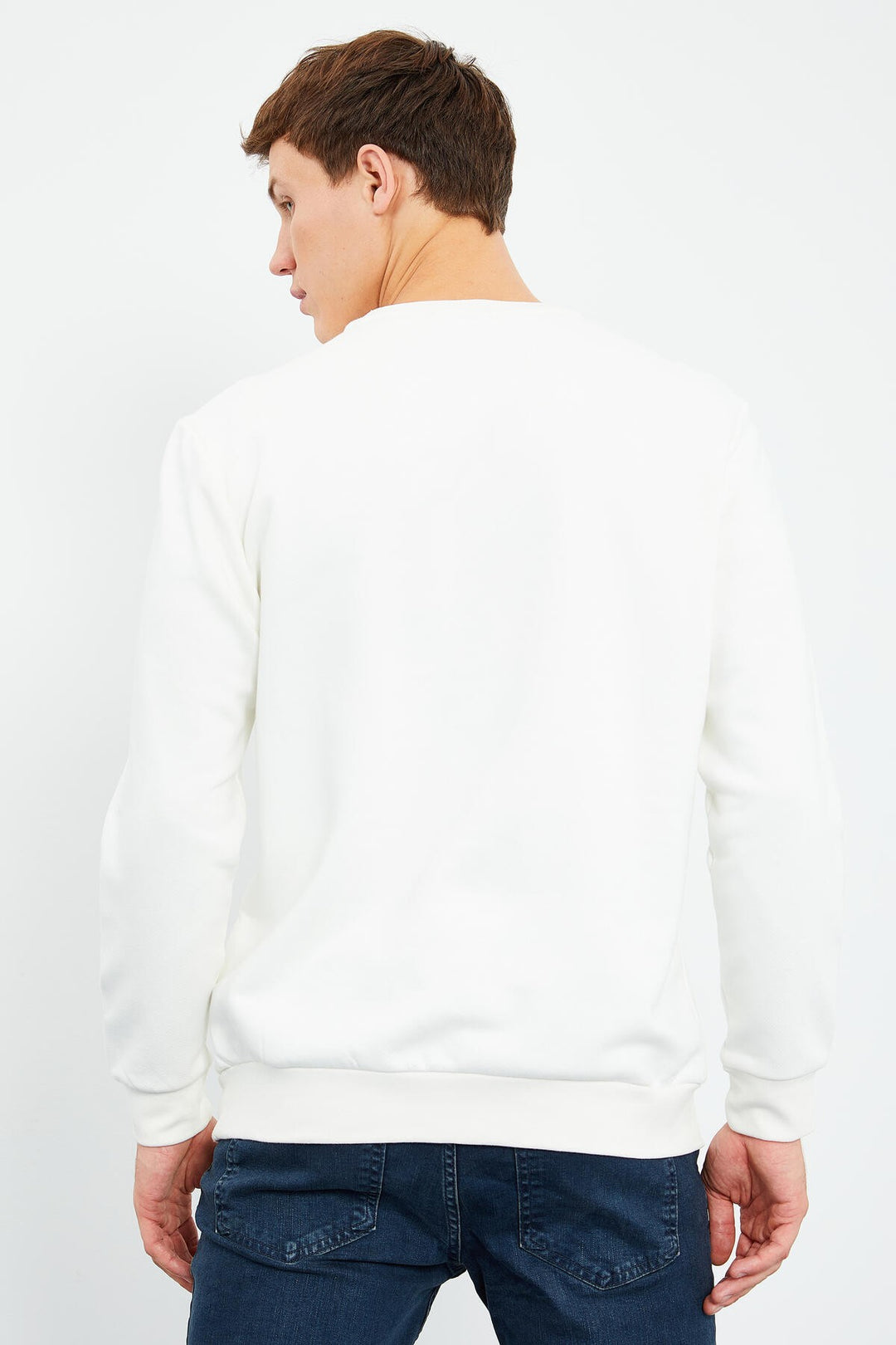 TMY Ecru Text Embroidered Round Neck Comfort Fit Men's Sweatshirt - 88021 - Lowestoft