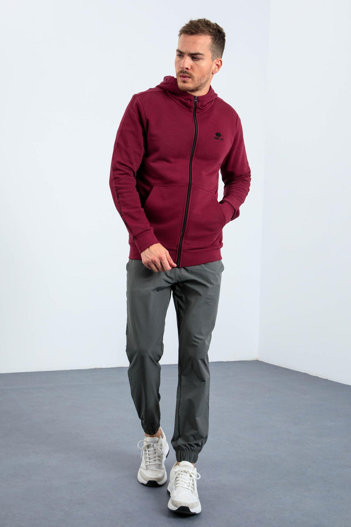 TMY Purple Basic Hooded Comfort Fit Embroidered Detail Zippered Men's Sweatshirt - 88035 - Ixtapaluca