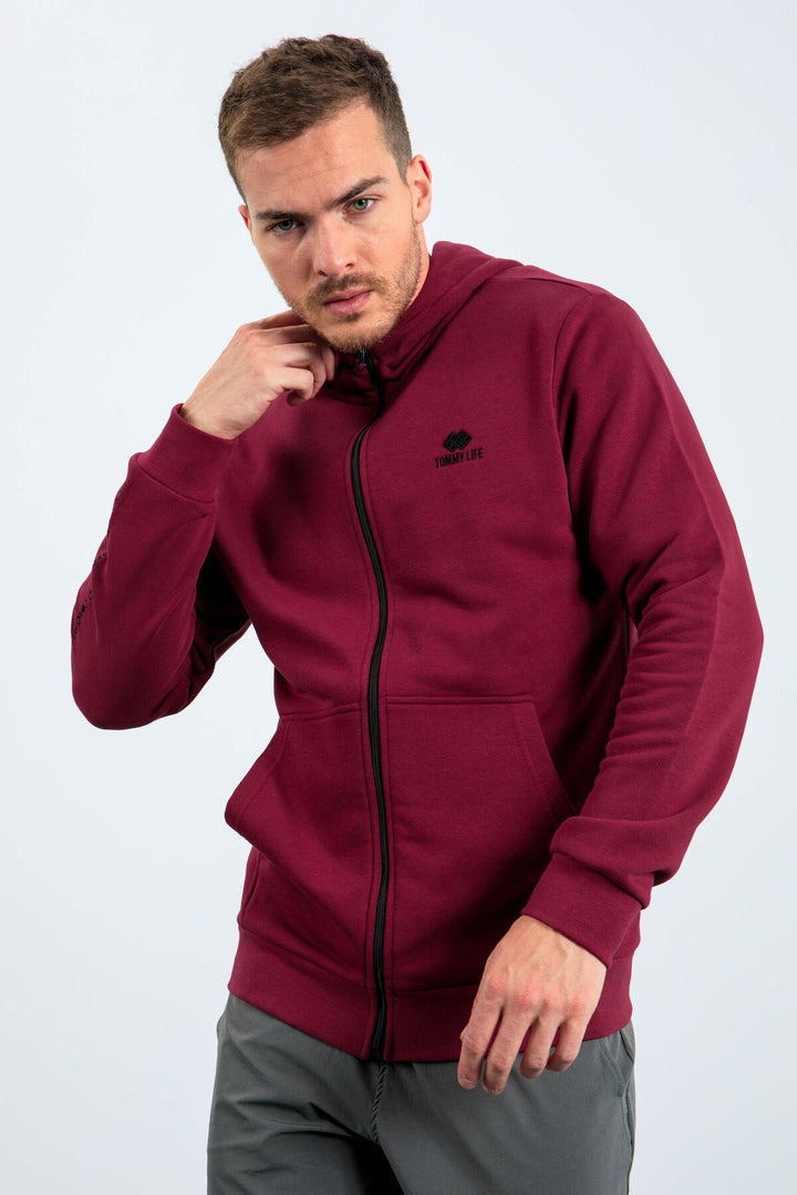TMY Purple Basic Hooded Comfort Fit Embroidered Detail Zippered Men's Sweatshirt - 88035 - Ixtapaluca