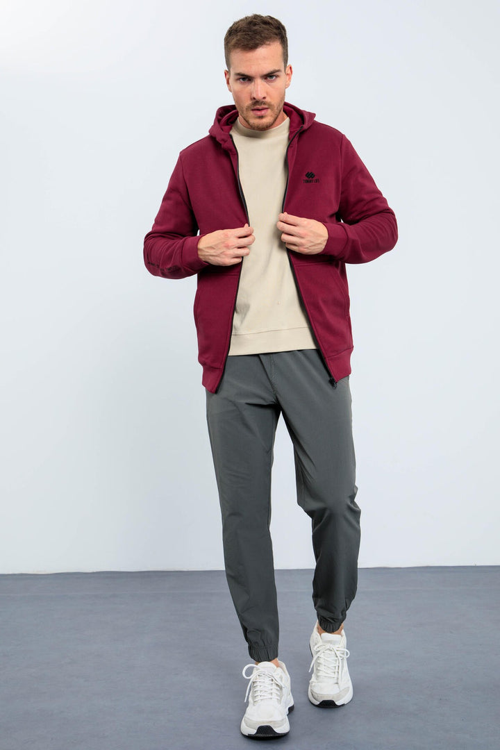 TMY Purple Basic Hooded Comfort Fit Embroidered Detail Zippered Men's Sweatshirt - 88035 - Ixtapaluca
