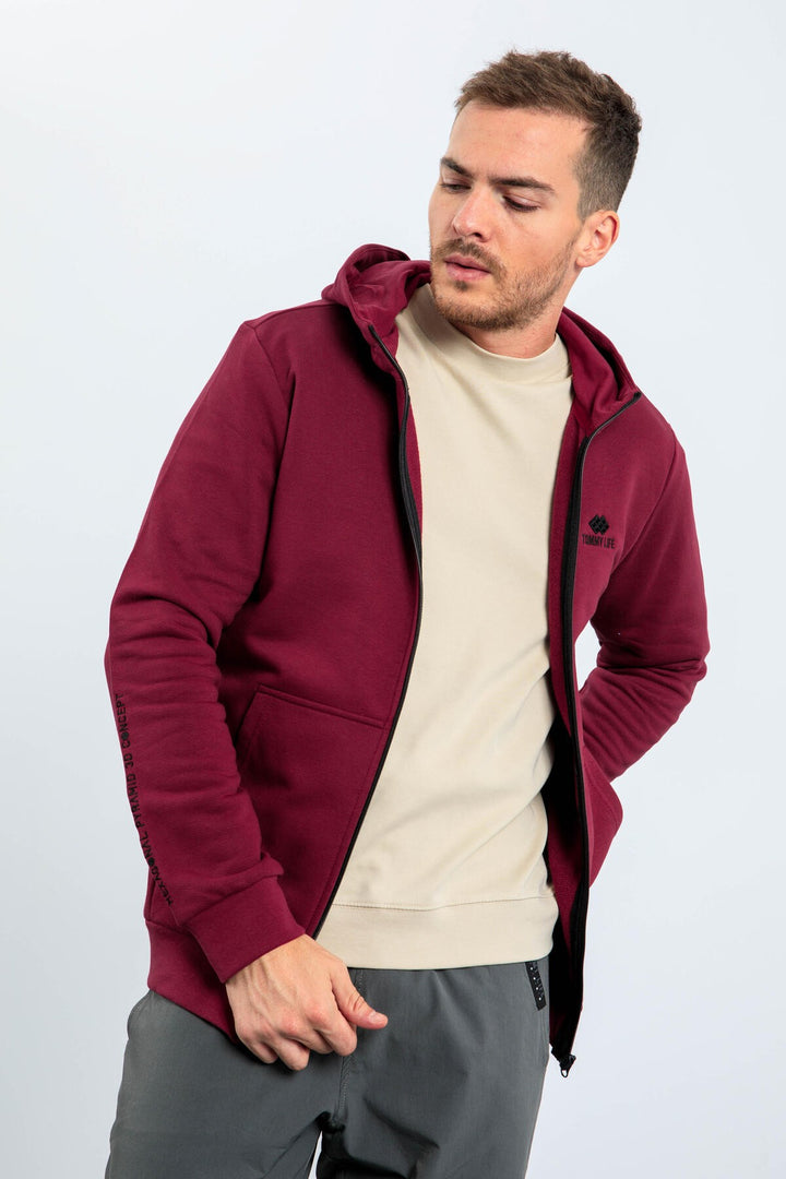 TMY Purple Basic Hooded Comfort Fit Embroidered Detail Zippered Men's Sweatshirt - 88035 - Ixtapaluca