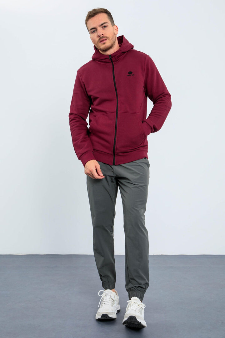 TMY Purple Basic Hooded Comfort Fit Embroidered Detail Zippered Men's Sweatshirt - 88035 - Ixtapaluca