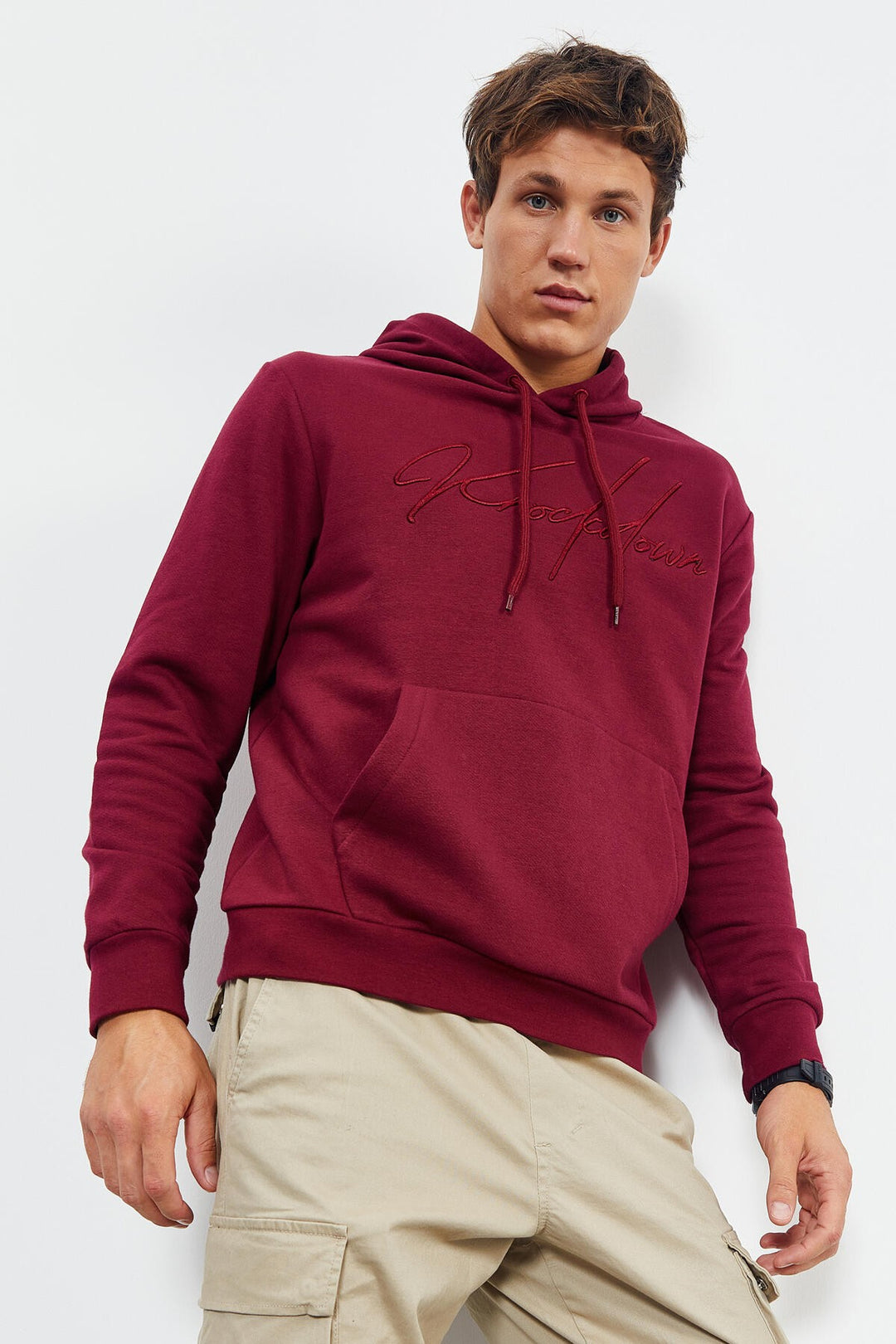 TMY Purple Cursive Embroidered Hooded Comfort Fit Men's Sweatshirt - 88007 - Barrie